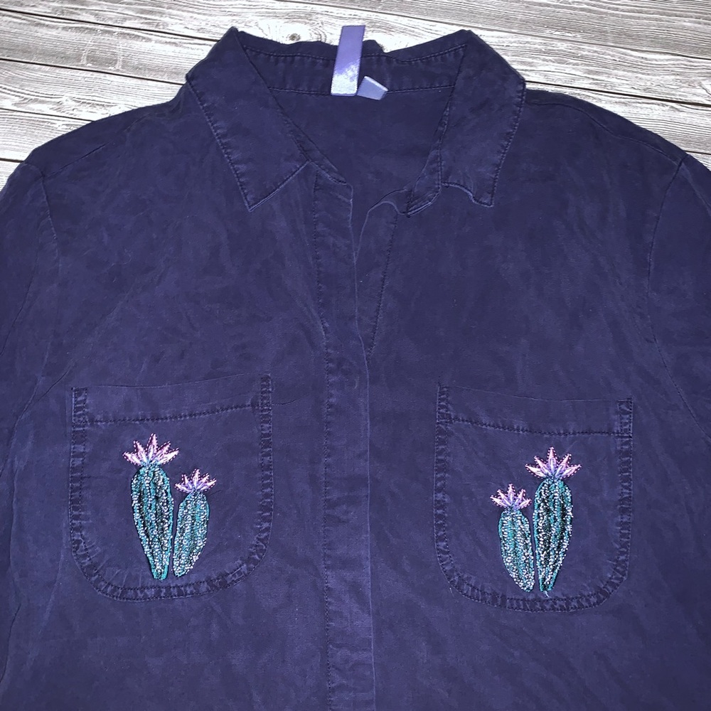 Vintage Navy Blue Cactus Blouse - Picture 1 of 7